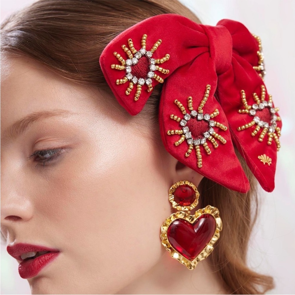 NWT LELE SADOUGHI LIPSTICK RED LIBBY CRYSTAL HEARTBURST BOW BARRETTE